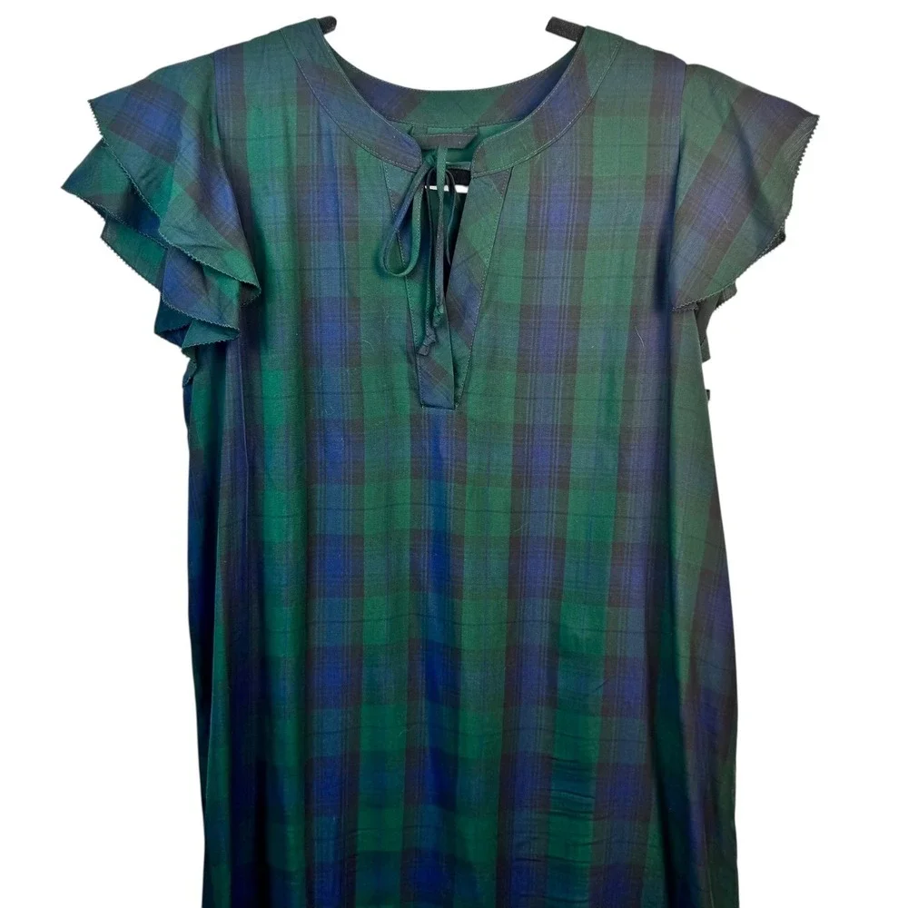 Vineyard Vines Dress Womens‎ Small Blackwatch Plaid Flutter Sleeve Tie Neck